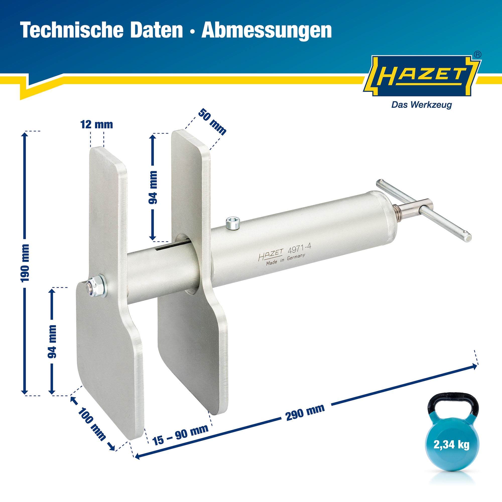 Hazet Bremskolben Rücksetzwerkzeug 4971-4, 2-in-1 für 1-, 2- und 4-Kolben Bremssättel, geeignet für Schwimmsättel und Festsättel, Arbeitsbereich 15-90 mm, beschädigungsfreies Zurücksetzen