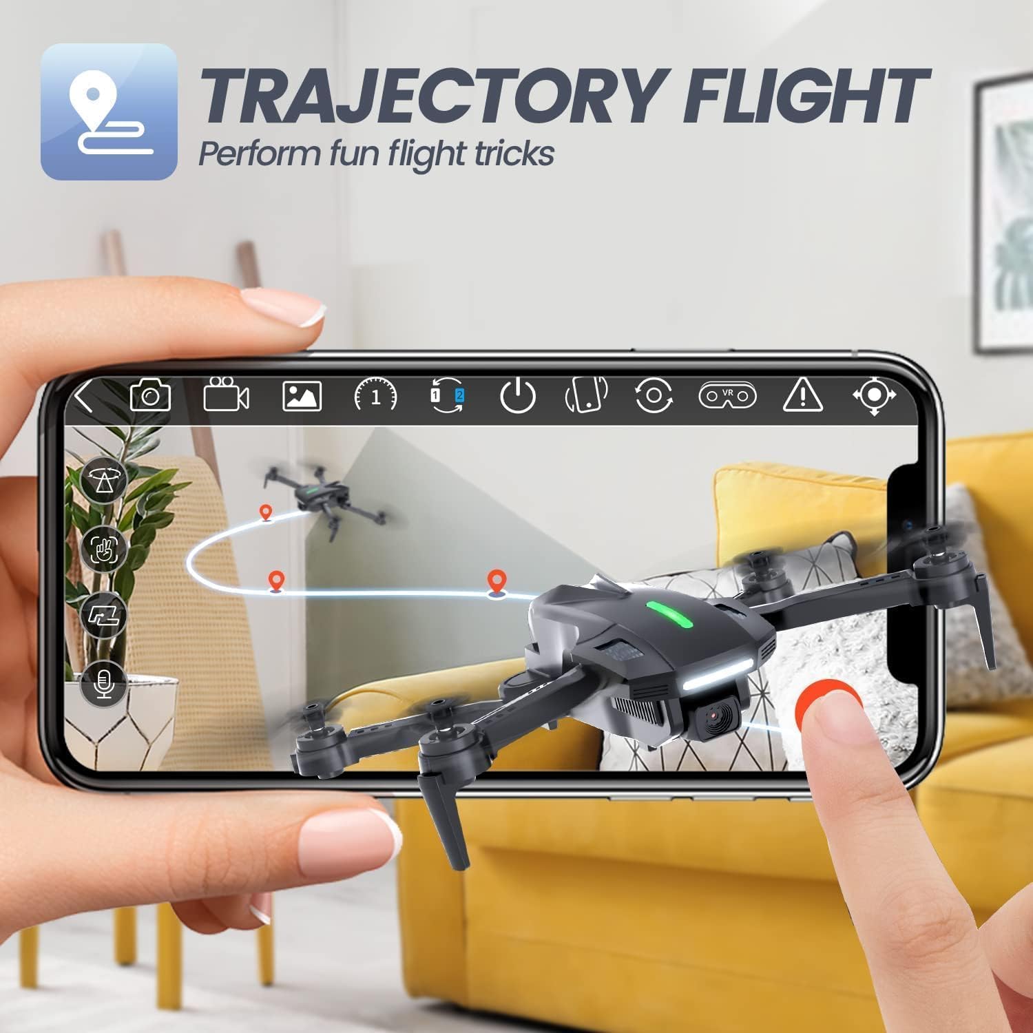 DEERC D70 Mini Drone avec 1080P HD Caméra pour Enfants et Adultes, FPV Quarcopter RC Pliable pour Garçons et Filles avec Mode sans Tête, Vol par Tape, 360° Flips, Contrôle Vocal et Gestuel, 2 Piles