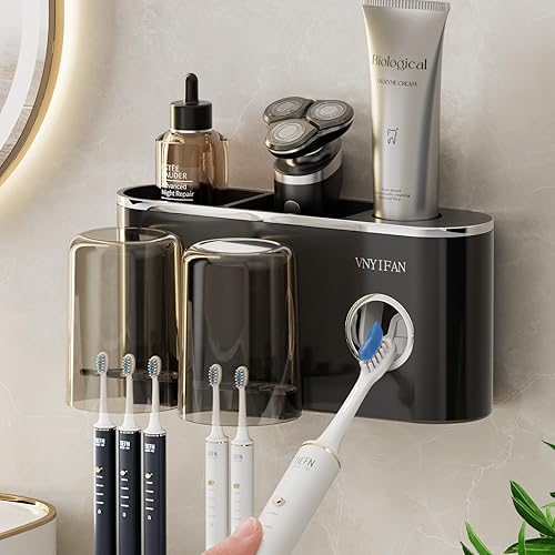Soporte para cepillos de dientes mejorado con dispensador de pasta de dientes, exprimidor automático de pastetooth de dientes, organizador de baño