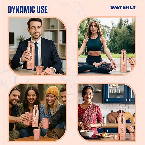 Miniatura 9 de Botella de cobre puro hecha a mano de 34 oz (33.8 fl oz)  Botella de cobre aryuvedic para beber, oficina, escuela y regalos, material pesado con