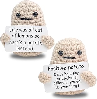 CIEOVO 2 Pieces Mini Funny Interesting Positive Potato, Cute Crochet Potato Creative Funny Knitted Positive Life Potato for Holiday Xmas Office Birthday Gifts School Party Decoration