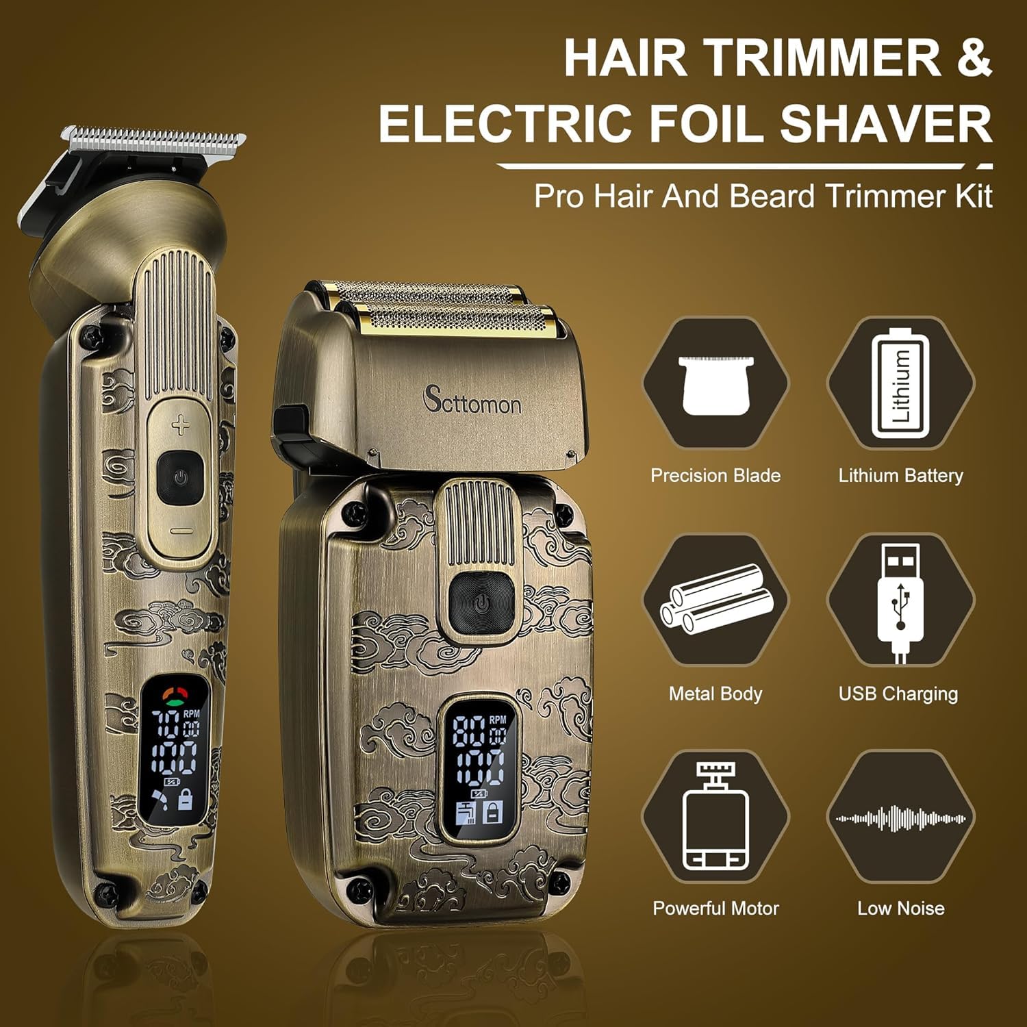 Scttomon Foil Shaver and Hair Trimmer Grooming Kit for Men