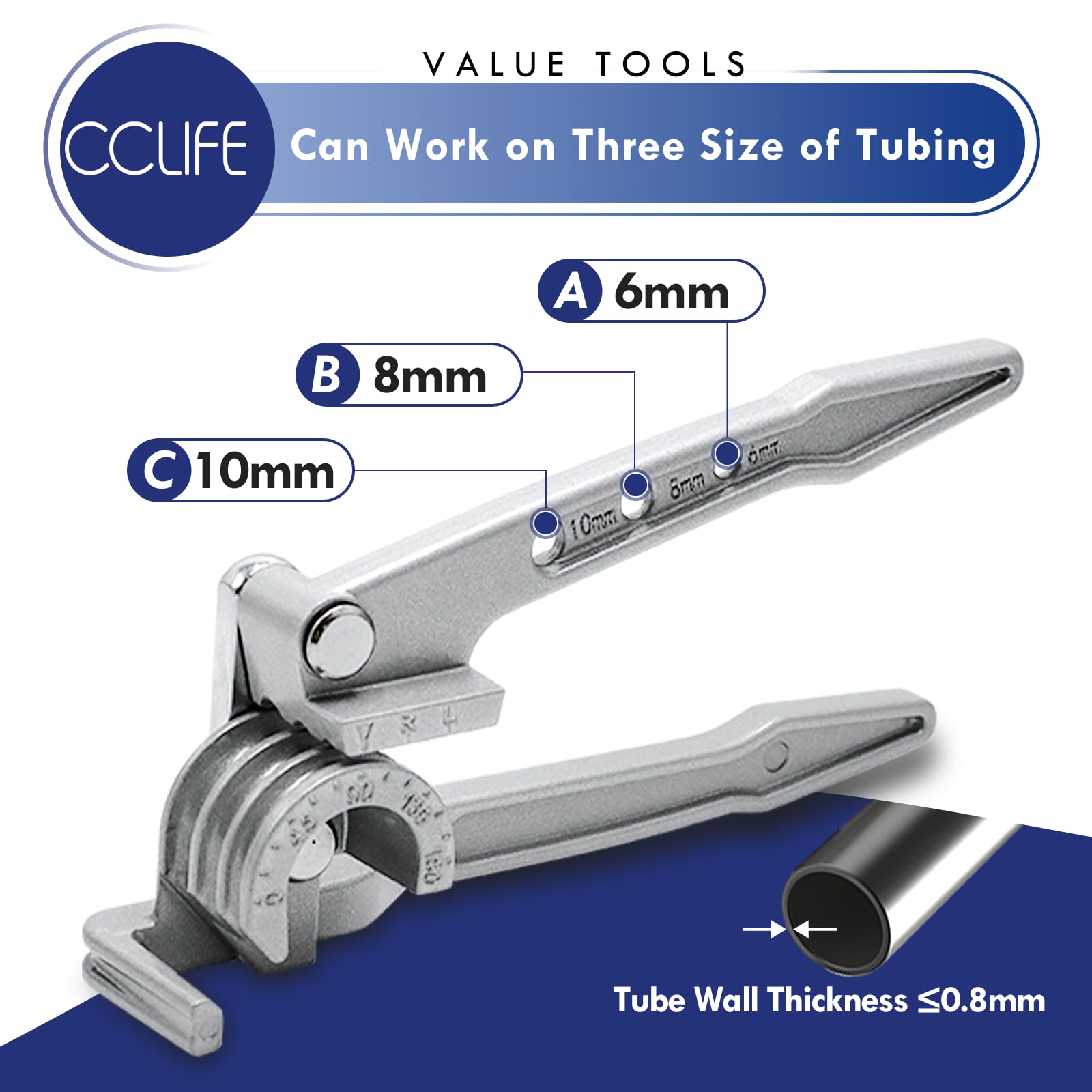 CCLIFE Piegatubi Rame 3 in 1, Curvatubi per Rame 6 8 10 mm, Angolo di Piegatura 180° Alluminio e Ottone