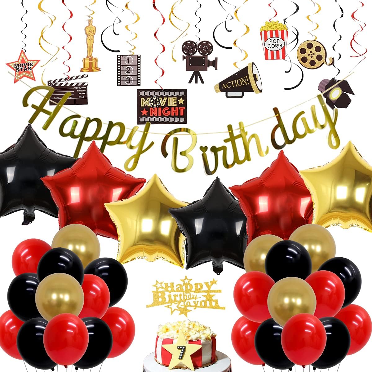 Fangleland Movie Night Decorations Movie Theme Party Decorations Birthday Supplies with Movie Hanging Swirls Balloons for Red Carpet Movie Theater Party