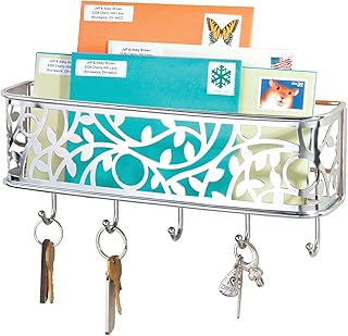 mDesign boîte à clés avec surface de rangement – boîte a clés murale polyvalente en métal pour l'entrée, la cuisine ou le bureau – avec un range-courrier – argenté