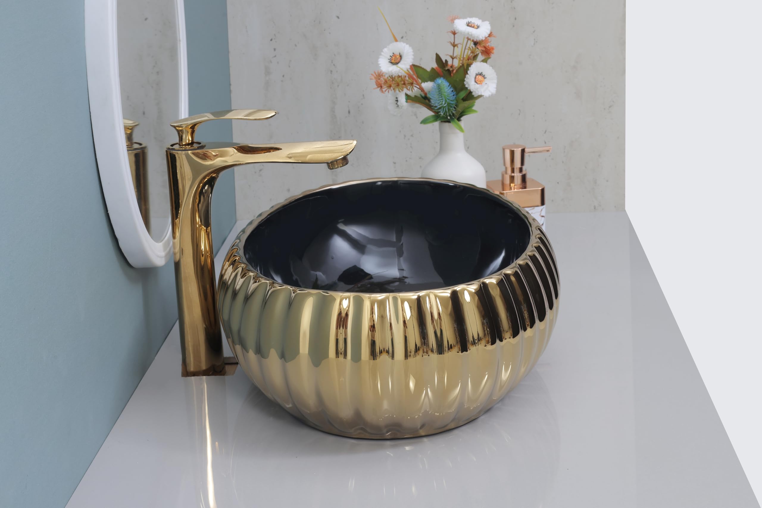 HISRE Designer Table Top Vessel Sink Wash Basin Over Counter/Counter Top Glossy Wash Basin For Bathroom & Living Room (Model - G3061), photo 3 of 4
