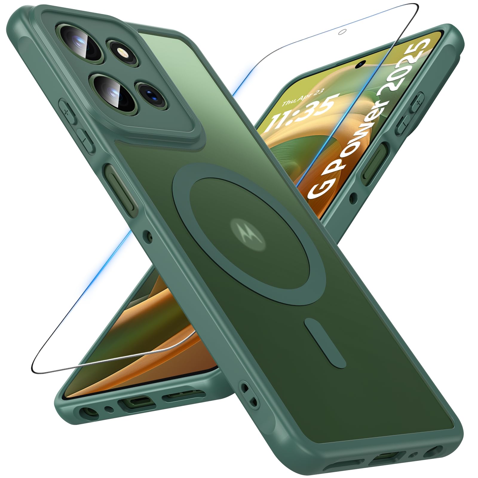 for Motorola Moto G Power 2025 Case Magnetic,Translucent Matte Compatible with Magsafe [Military-Grade Protection] with Screen Protector Shockproof Protective Case for Moto G Power 2025-Green