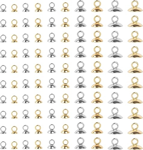 Framendino, Paquete de 100 tapas de cuentas de acero inoxidable dorado plateado y dorado para hacer joyas
