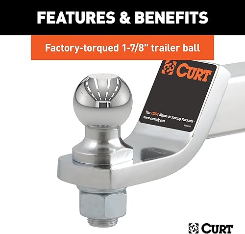 Miniatura 5 de CURT 45293 Soporte de bola de enganche de remolque cromado con bola de remolque de 1-7/8 pulgadas y pasador de enganche, se adapta a receptor de 2