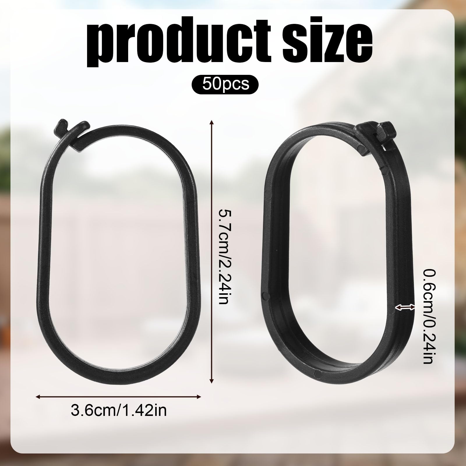 52pz Ganci per Tende da Gazebo, Anelli in Plastica Tende da Doccia Zanzariere Baldacchino Reti e Finestre Design Scorrevole a Chiusura Ermetica Ganci per uso Domestico e Alberghiero (Nero)