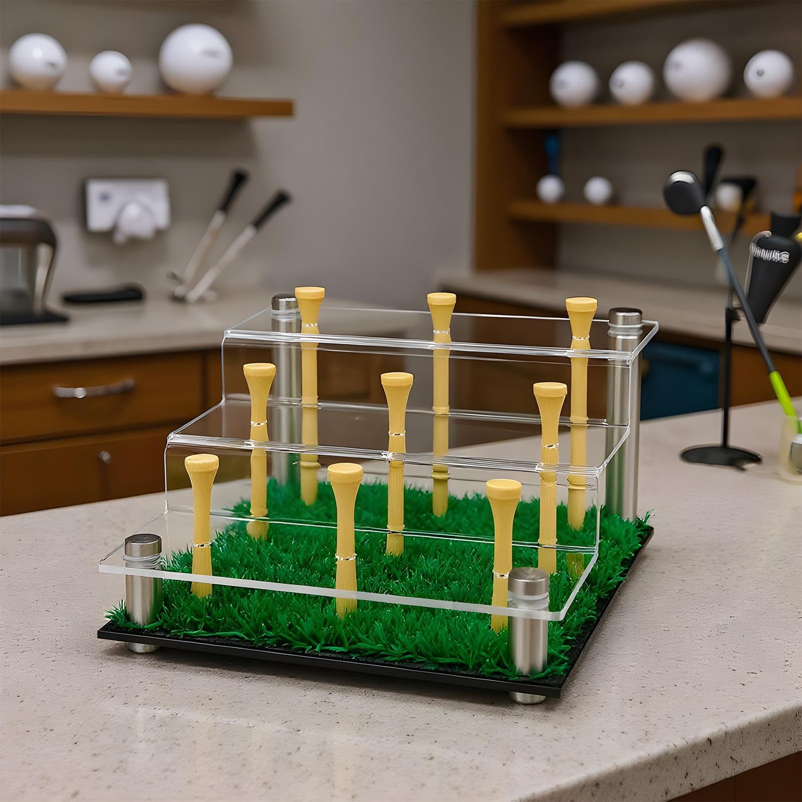Golfball -Display -Hülle - Clear Acryl Golf Ball Stand Würfelhalter Mit Rasenbasis | Staubschutz Transparenter Aufbewahrungsbox Für Einzelne Softball -Souvenir -Tennissammlungen Lacrosse Platzierungsc