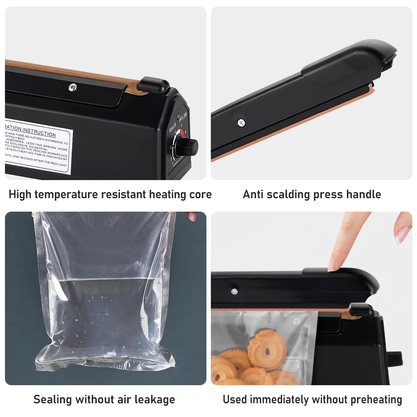 Machine À Sceller À Chaud 200 mm, Thermoscelleuse Machine, Scelleuse Thermique, Scelleuse De Sacs En Plastique, Impulse Heat Sealer, 3 mm Largeur d'étanchéité, Contrôle de température à 8 niveaux