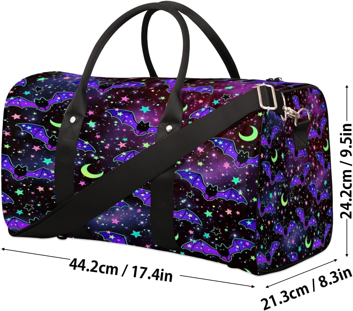 Travel Duffel Bag Bat Galaxy Moon Flower Sport Tote Gym Bag Waterproof Foldable Carryon Weekend Overnight Training Handbag Sports Duffle Bags for Women Men Boys Girls