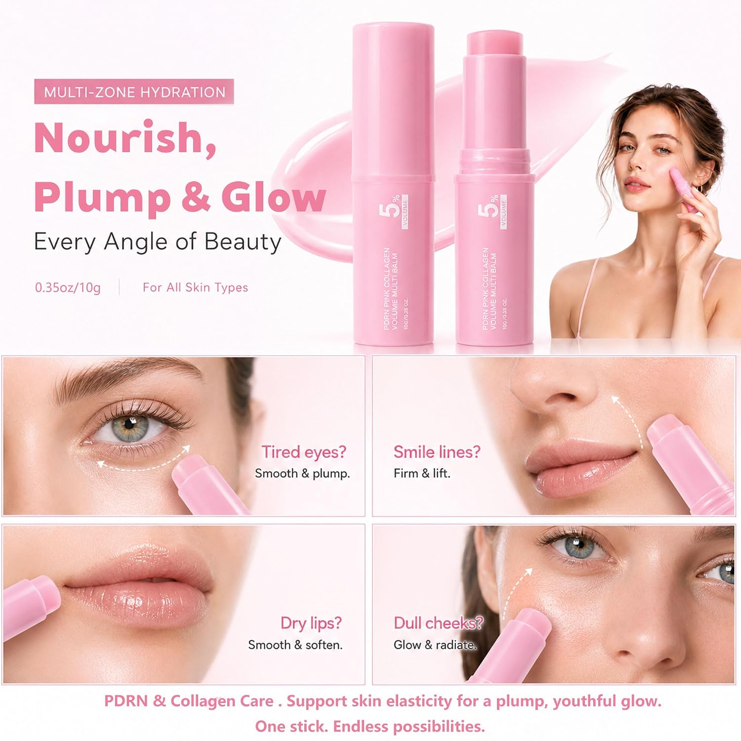 PDRN PINK Collagen Multi Balm Stick, Under Eye & Face