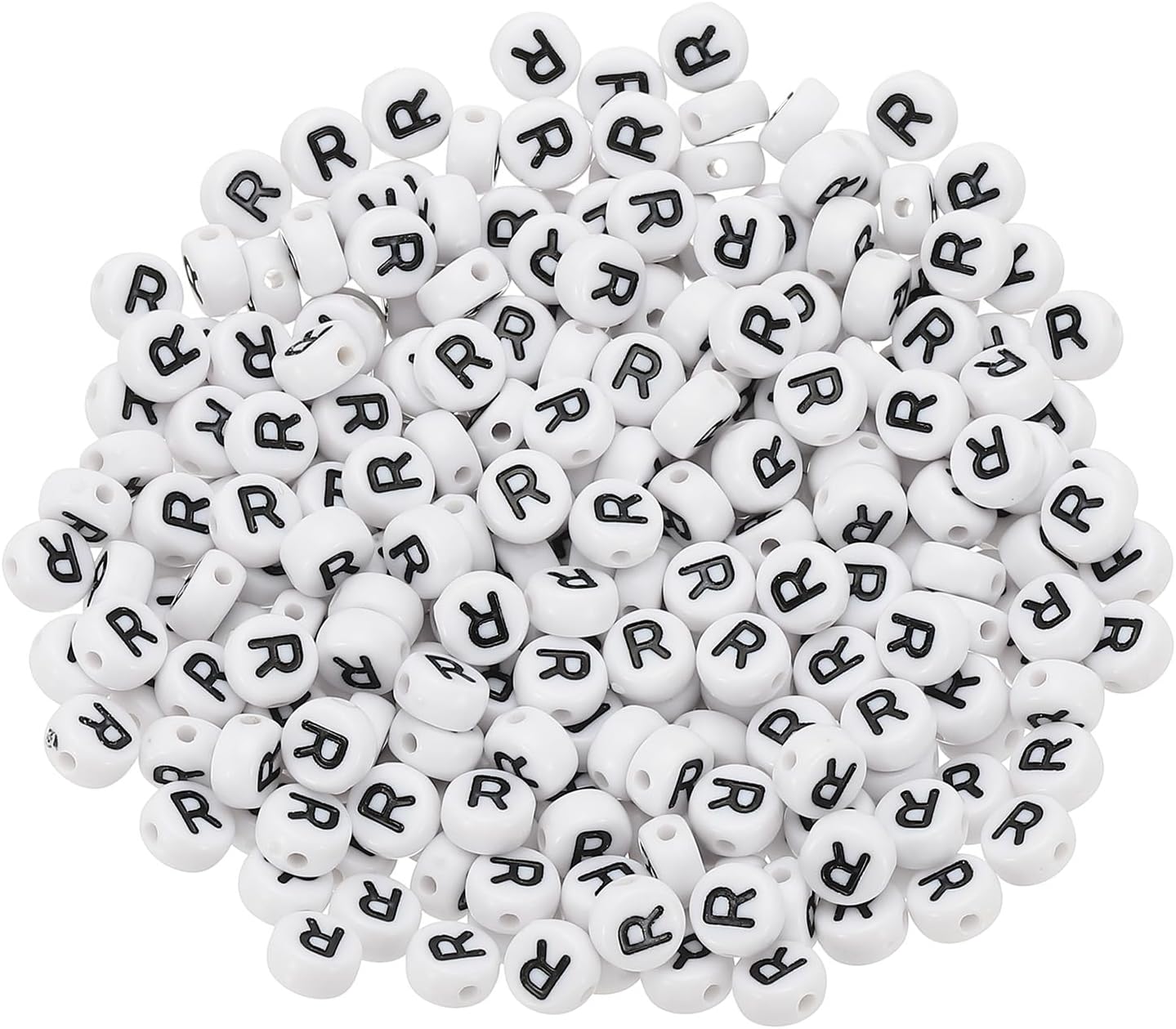 PATIKIL Round Letter Beads, 300 Pcs Letter R Acrylic Alphabet White Beads Black Letters for Jewelry Making Bracelets Making Necklaces DIY, Black