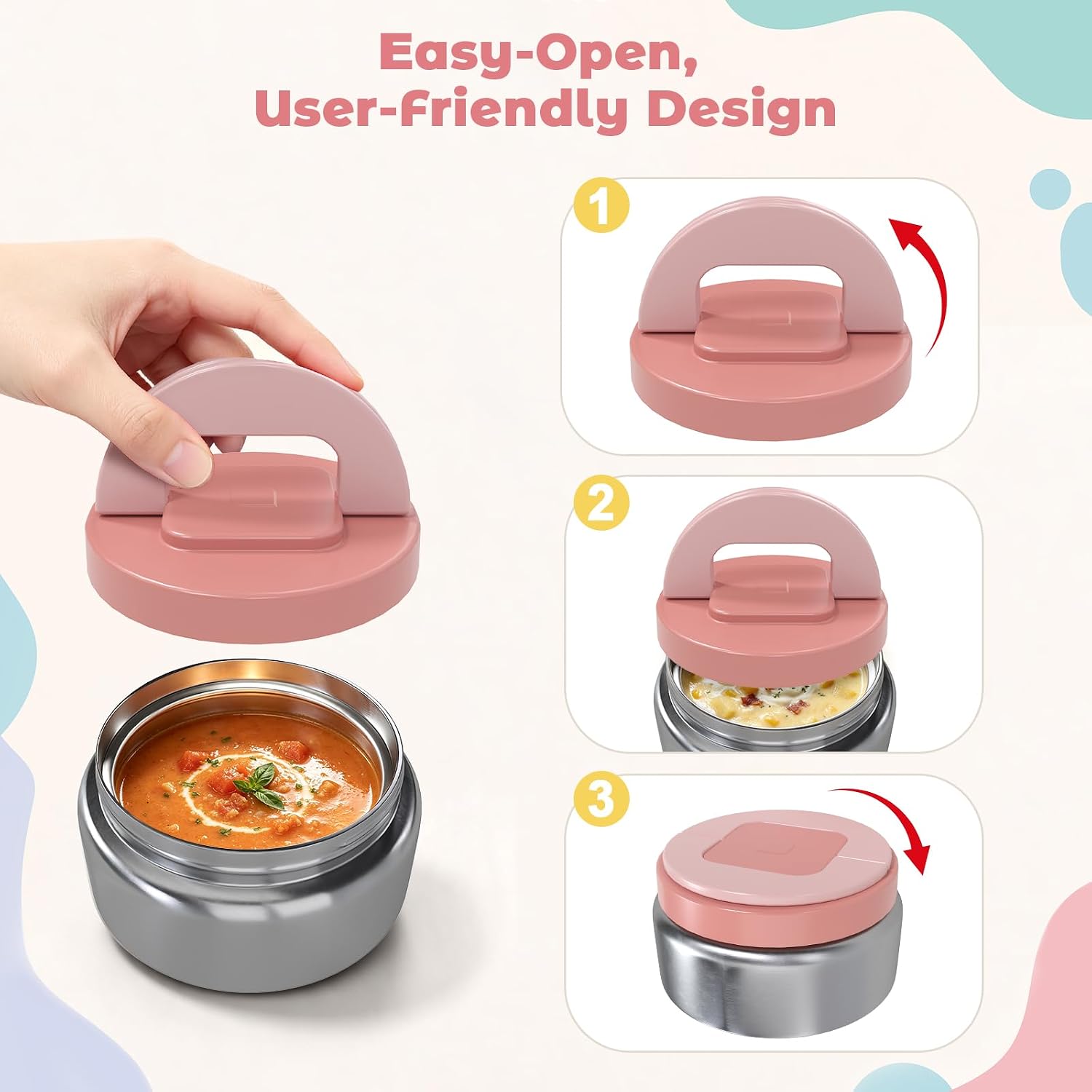 Kids Lunch Box 4 Compartment Bento with 8oz Food Jar (pink)