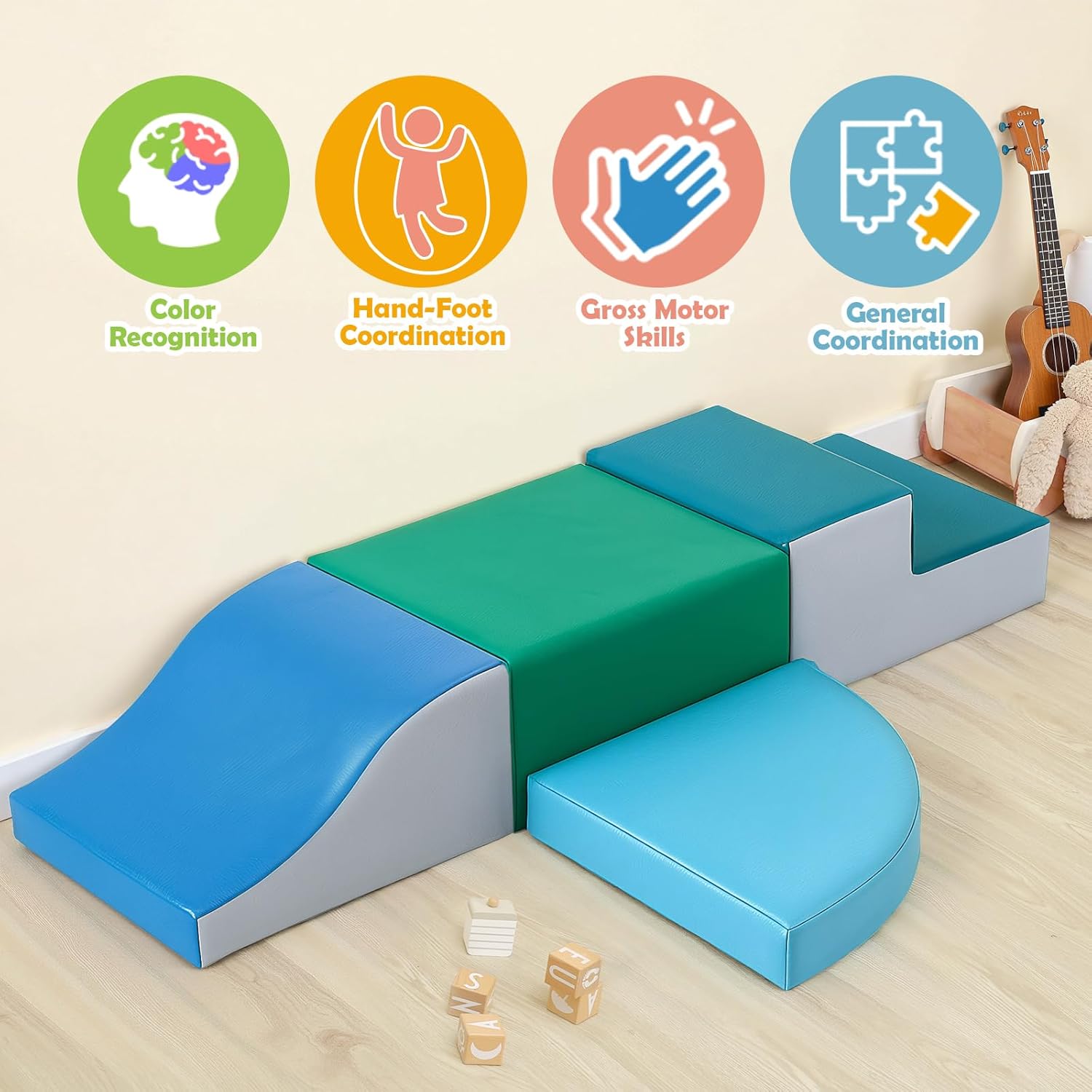 4-Pieces Climbing Toys for Toddlers: PU Leather - Soft Play Climbing for Toddlers - Foam Climbing Blocks for Crawling and Sliding Indoor Playground for Kids - Image 2