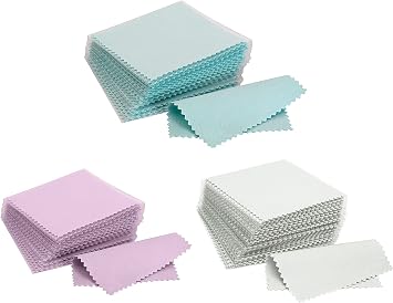 CATIFLIN 300pcs Jewelry Cleaning Cloth, Silver Polishing Cloth Individually Wrapped, Small Jewelry Polishing Cloth for Sterling Silver, Gold, Platinum Sea Blue, Purple, Light Gray, 3.15" x 3.15"