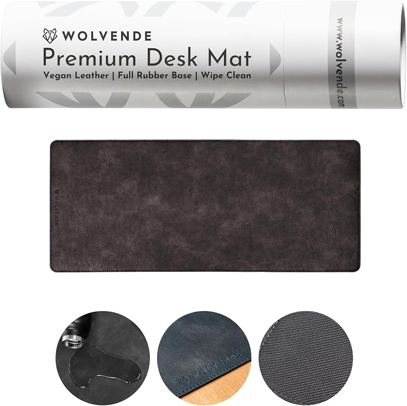 Premium Distressed Faux Vegan Leather Desk Mat | Multifunctional Desk Pad for Home Office | (Black/Grey, 12" x 27.5") | Hard-wearing distressed vegan leather, desk & mouse pad for writing, gaming, home office and everyday desk protection