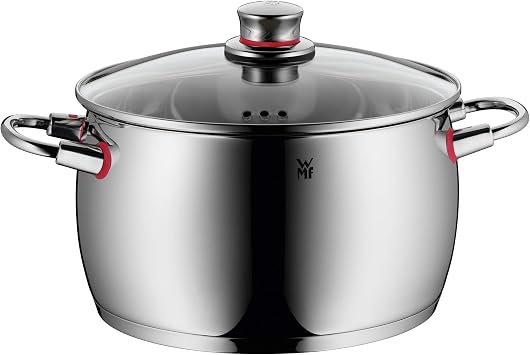 WMF Quaity One 9-Piece Cookware Set, Stainless Steel Suitable for Induction, 1 Low Saucepan 20 cm, 3 Saucepans 16 cm, 20 cm and 24 cm, 1 Saucepan 16 cm with 4 Glass Lids