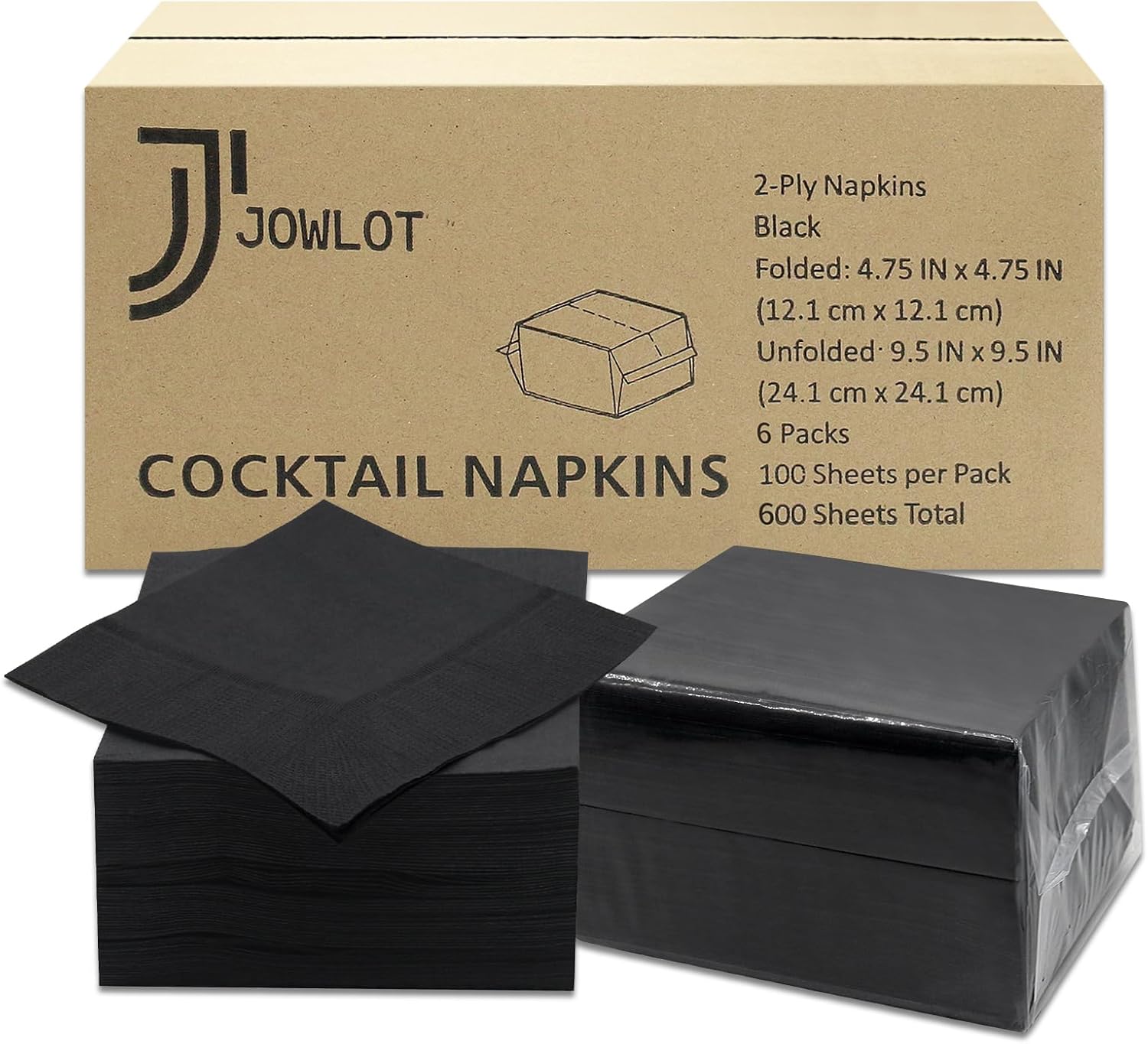 Cocktail Napkins - 600 Count 2-Ply Black Napkins Disposable, 4.75 x 4.75 Inch Folded Paper Napkins Bulk Beverage Napkins for Dinner Wedding Bar Party and Everyday Use