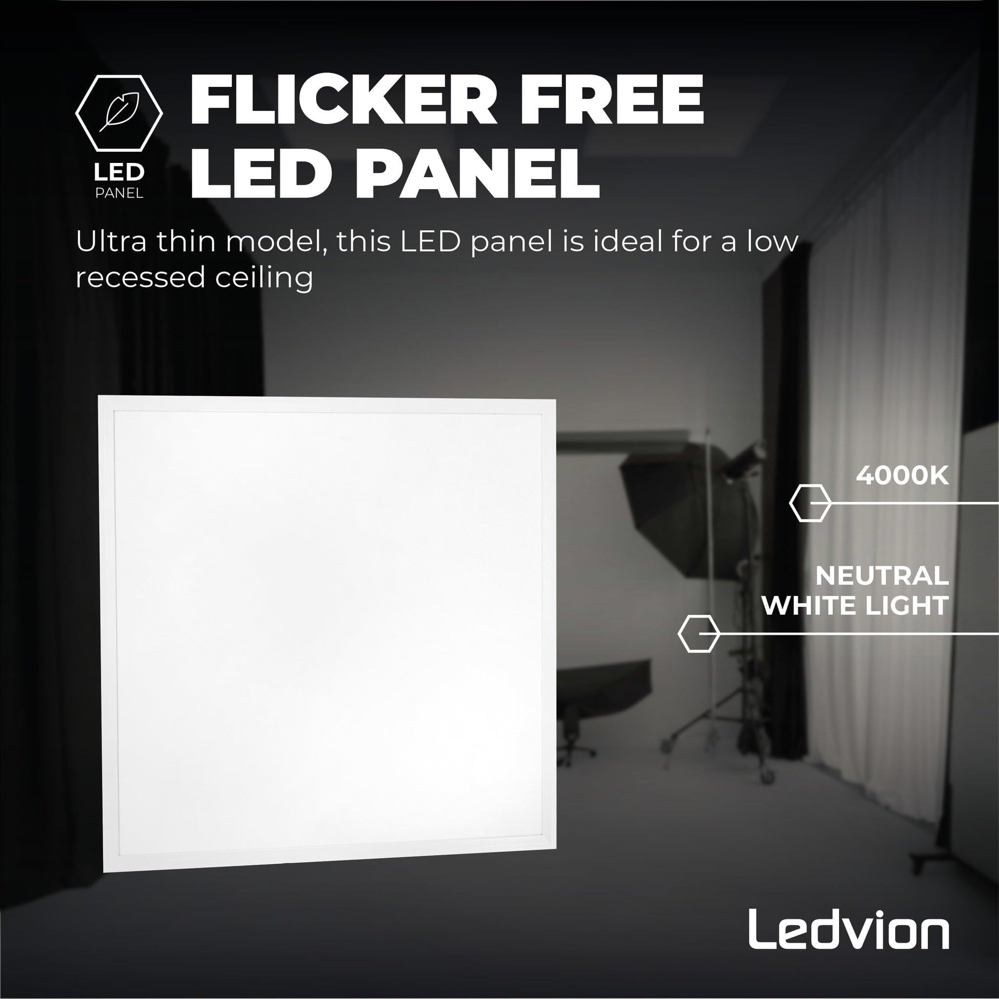 Ledvion - Pannello LED Dimmerabile, 60x60, 36W, 4000K, 4000 Lumen, Apparecchio da Incasso per Soffitto a Griglia, Inclusi driver LED e connettore rapido