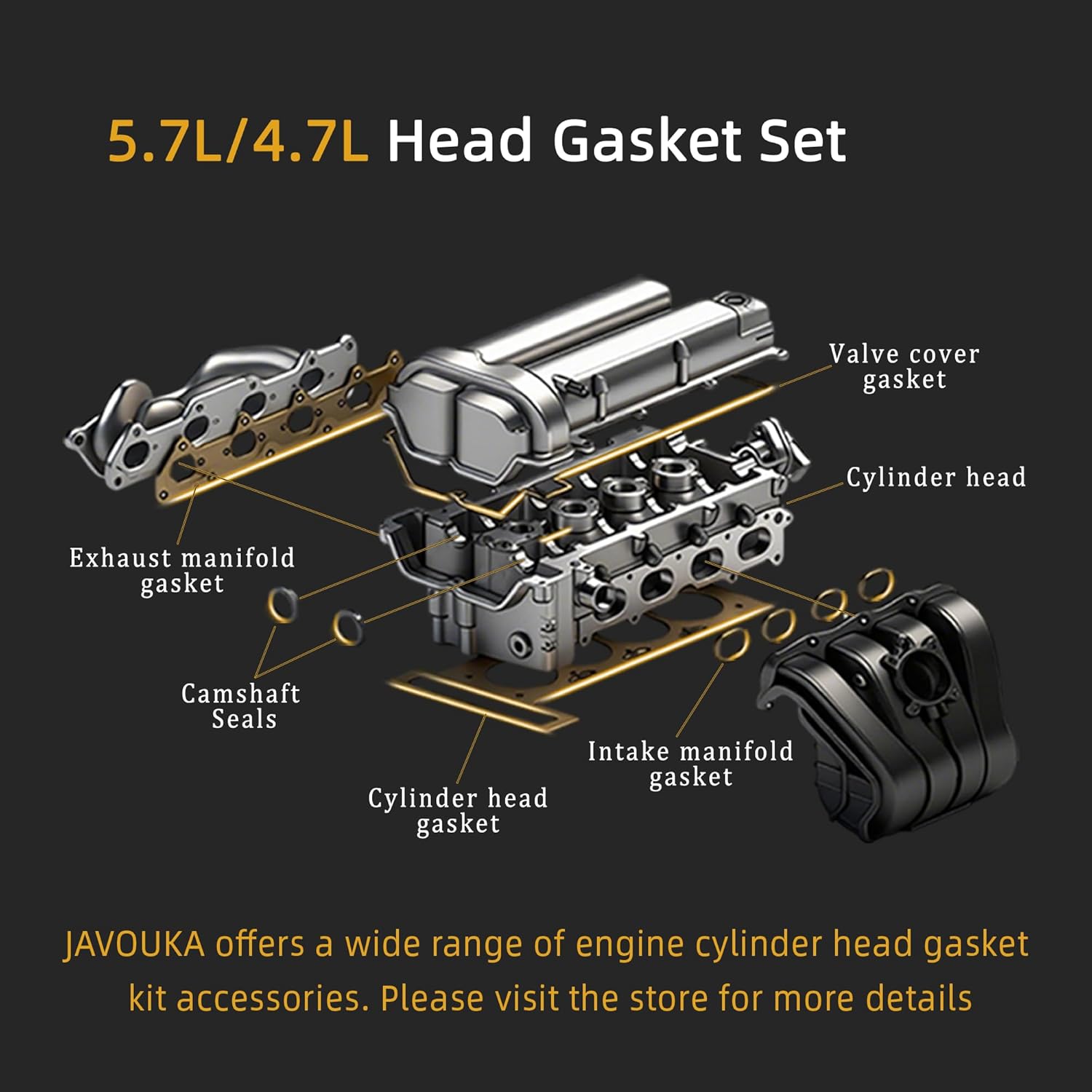 Head Gasket Set, 5.7L HS26394PT, for Toyota Land Cruiser 5.7L, for Sequoia 5.7L/4.6L, for Tundra 5.7L/4.6L, for Lexus GX460 4.6L, for Lexus LX570 5.7L, 2007-2019, HS54776 HS26394PT