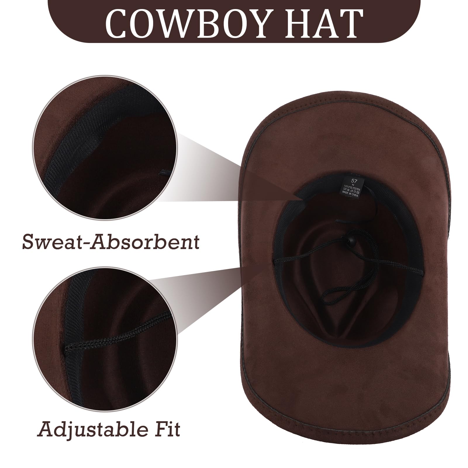 ViEinkaufen Cappello da cowboy per donne e uomini, cappello occidentale in pelle scamosciata, Fedora, cowboy e cowgirl, cappello Panama per feste, viaggi, spiaggia all'aperto