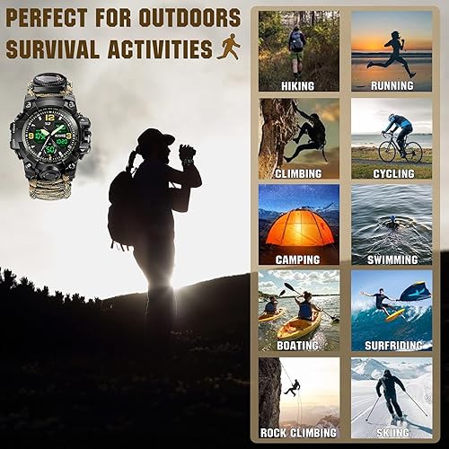 Miniatura 5 de Reloj militar digital de supervivencia 23 en 1, reloj táctico multifuncional y con correa ajustable para hombre, resistente al agua, para