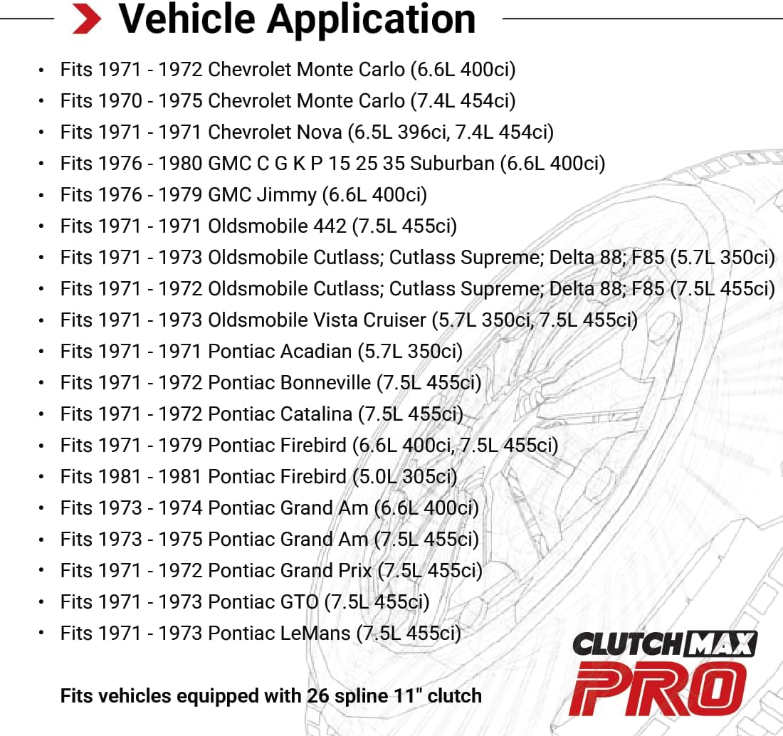 CMP Stage 5 Race Clutch Kit Fits Buick 71-73 Centurion Electra, Chevy 71-81 Camaro Chevelle Corvette Biscayne, GMC 76-79 Jimmy Suburban, Oldsmobile 71-72 Cutlass, Pontiac 71-73 Firebird GTO LeMans