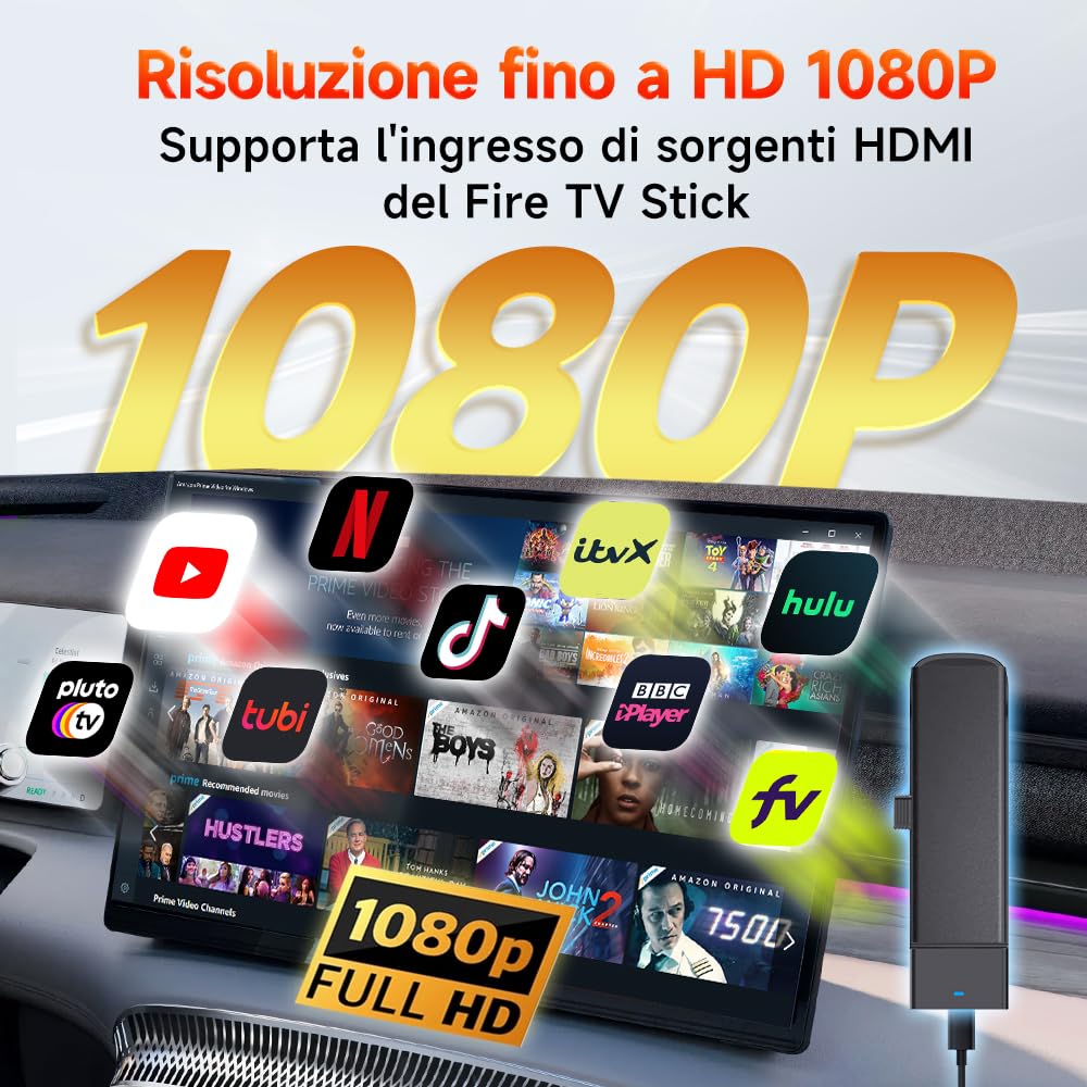 Carlinkit 2026 Adattatore HDMI FireDrive Link Auto - Convertitore per Fire TV Stick & Gaming, Trasmissione Video HD 1080p, Plug & Play, Compatibile con CarPlay Cablato e Dispositivi Fire TV Stick