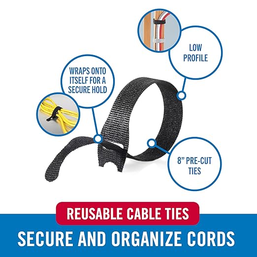 VELCRO Brand Reusable Cable Ties, Organizador de Cables Reutilizable, 8 pulgadas, Negro y Gris, Paquete de 150 | Gestión y Organización de Cables miniatura 2
