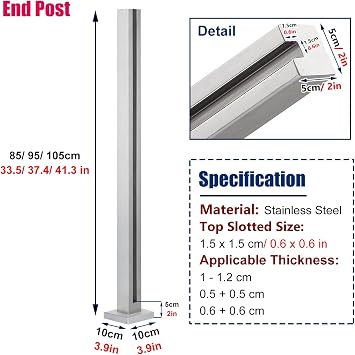 Balustrade Posts Balustrade Posts Indoor Outdoor Deck Railing Kit for Glass/Plastic/Wood/PVC Panel 10/12mm, Silver Stainless Steel Platform Glass Railing Post with Fittings (End Post H 85cm(33.5))