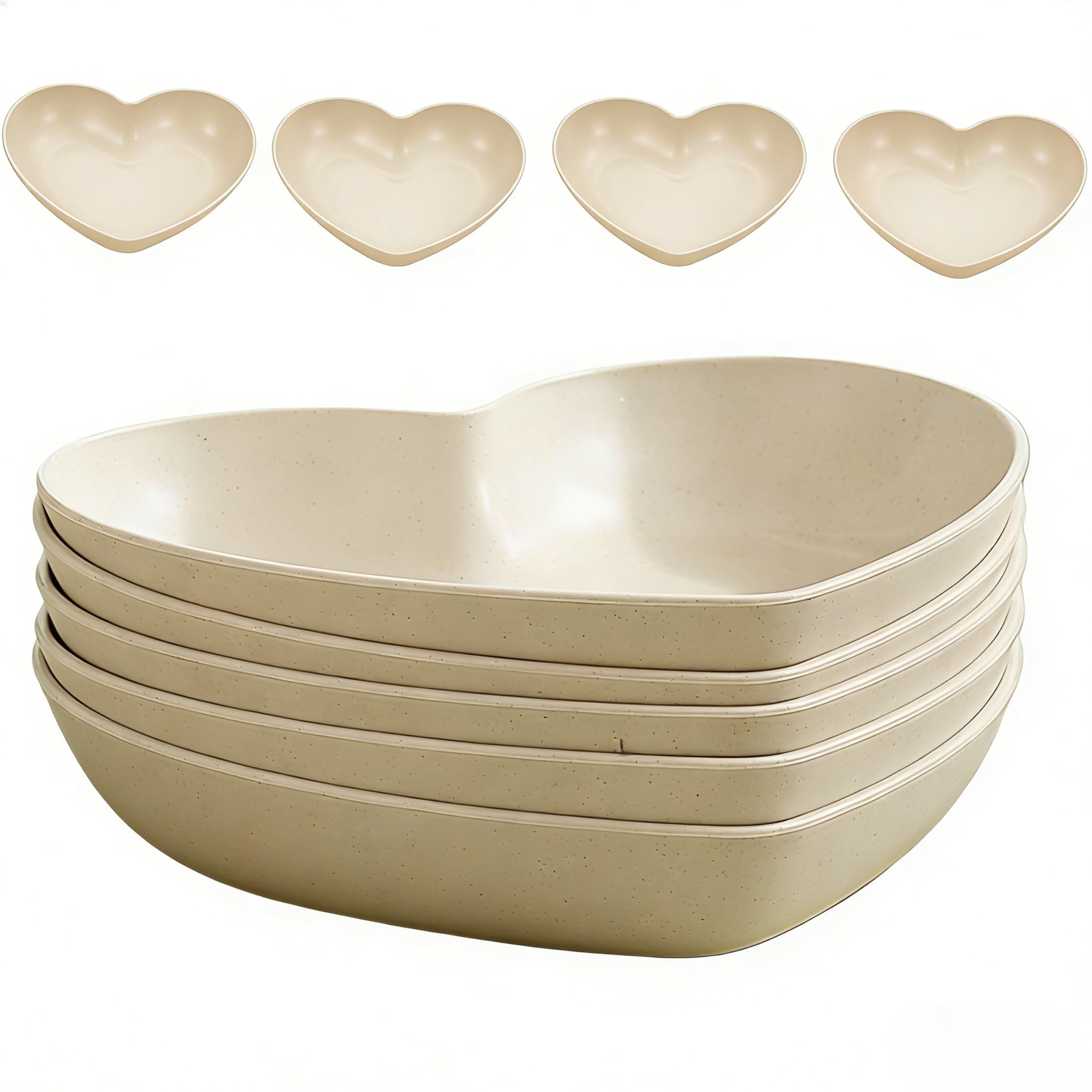 Heart Shaped Beige Plastic Serving Platters 5 Pack Reusable Shatterproof
