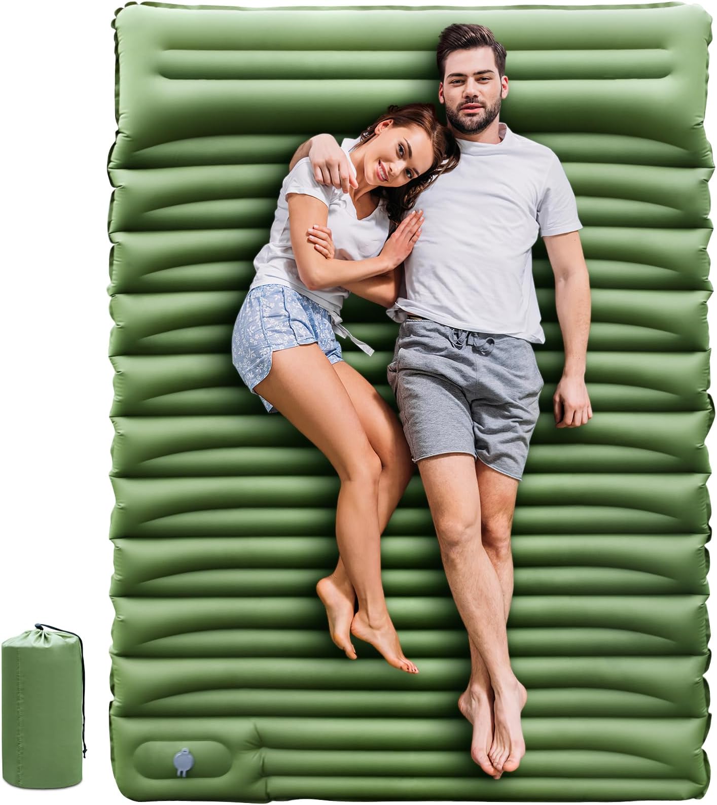 Double Sleeping Pad for Camping, 5" Ultra-Thick Camping Mattress with Pillow Built-in Pump, Self Inflating Camping Pad 2 Person for Backpacking, Hiking, Traveling, Tent