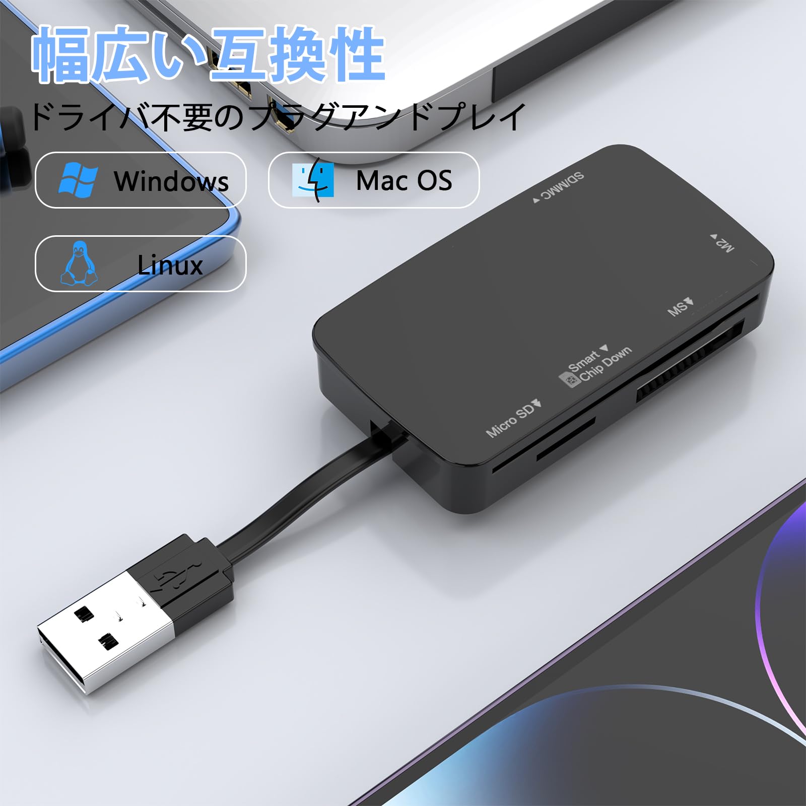 Amazon.co.jp: メモリーカードリーダー, 6in1 USB to SDカードリーダー