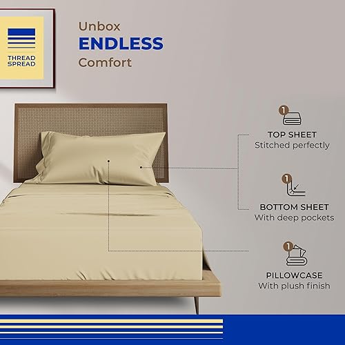 Miniatura 45 de THREAD SPREAD Sábanas 100% de algodón egipcio, tamaño individual, 800 hilos altos, 3 piezas, sábanas individuales extra largas para dormitorio