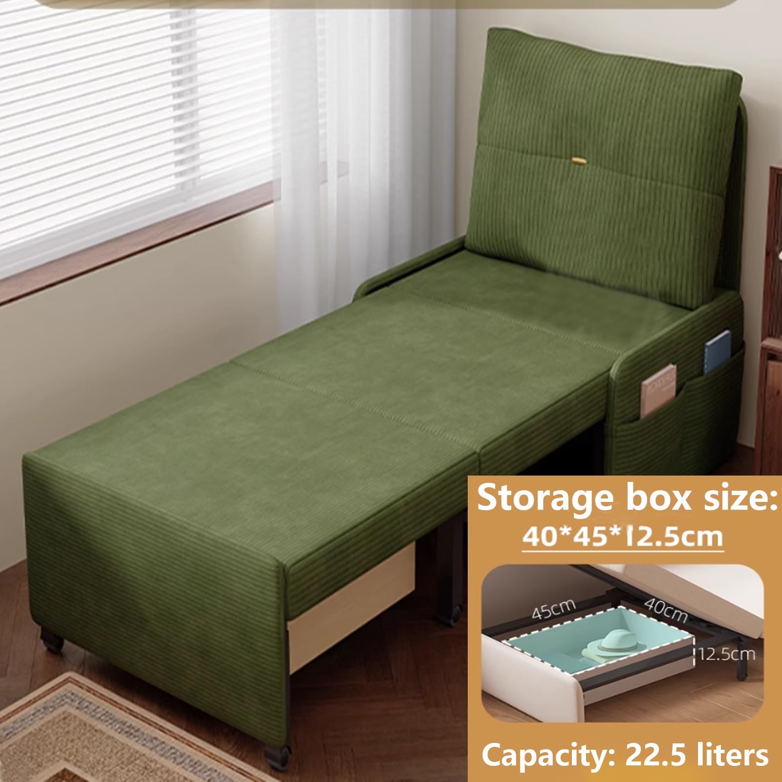 Schlafsessel Mit Bettkasten Chaiselongue Sofa Mit Rollen Schlaffunktion Kordgewebe, Versteckter Stauraumschublade Für Büro Oder Gästezimmer, 2 Größen(205 * 70 * 70CM)