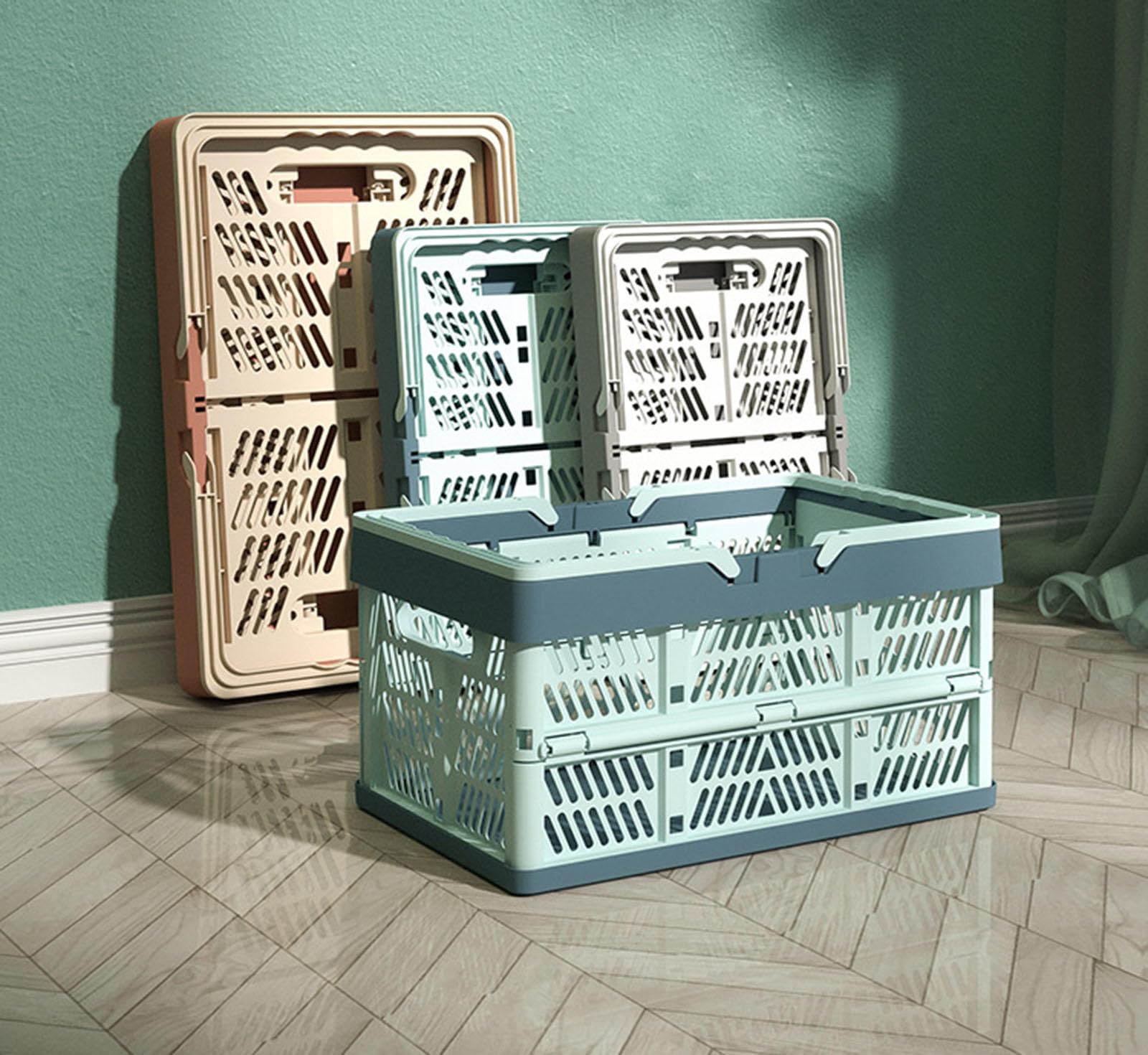 Caja de Almacenamiento de Plástico - Cesta de Almacenamiento Plegable Apilable con Caja Plegable,C-20.5 * 30.5 * 16.5cm