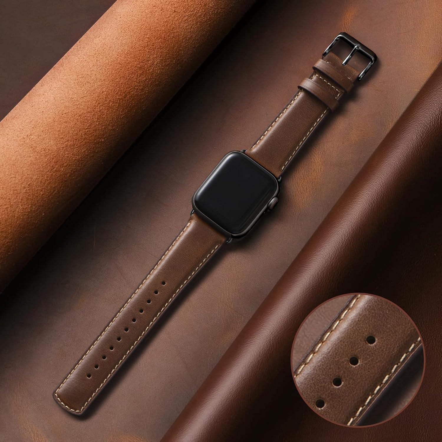 SUNFWR Leather Bands Compatible with Apple Watch Band 42mm(Series 3 2 1) 44mm 45mm 46mm 49mm for Men Women, Top Grain Genuine Leather Replacement Strap for iWatch Ultra 3 2 1, SE3 2 1, Series 11 10 9 8 7 6 5 4 3 2 1