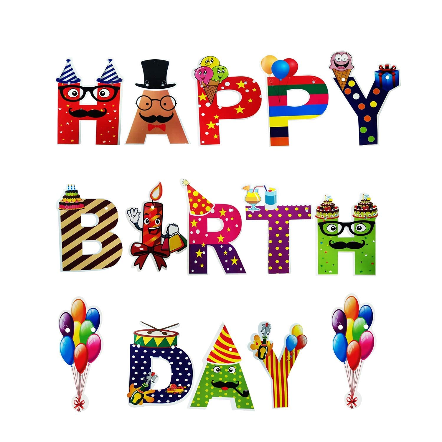 ANG Happy Birthday Letter Banner Multicolor Party Decoration Flag 10 ft, Pack of 1 2
