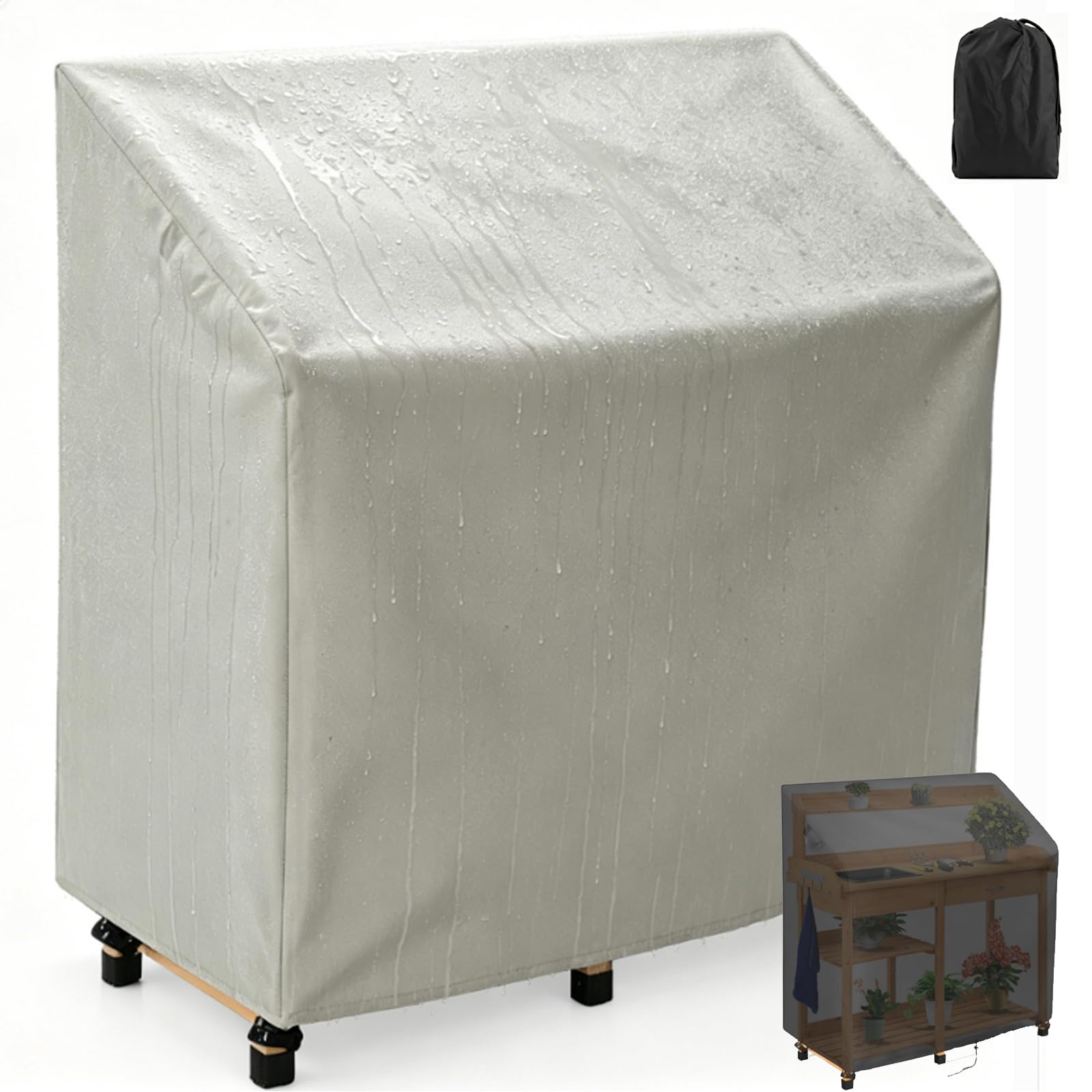 Crysterris Beige Dust-Proof Potting Table Cover,Waterproof Greenhouse Workbench Protection, 420D Oxford Tear-Resistant Planting Germination Bench Protective With Windproof Locks＆Dra(Size:420d：115*51*122Cm,Color:beige)