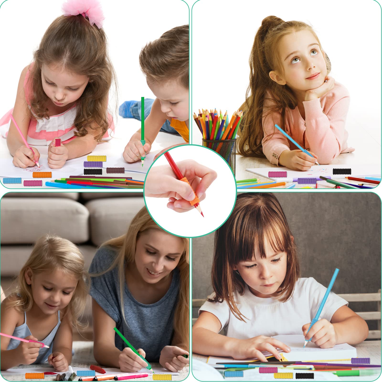 Lot De 7 Poignées De Crayon Ergonomiques Pour Enfants - Aide à La Tenue Du Crayon - TPE Souple - Pour Droitiers Et Gauchers