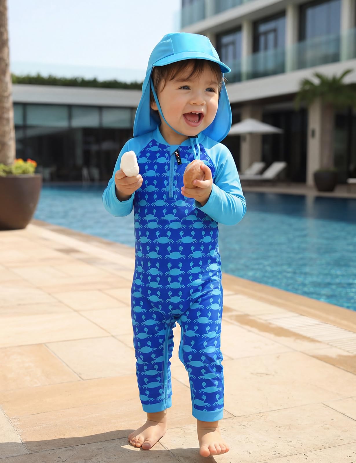 weVSwe Baby Toddler Boy Swimsuit Long Sleeve Baby Swimwear UPF 50+ Sun Protection Rash Guard Swimming Costume with Crotch Zipper 0-3 Years — view 76