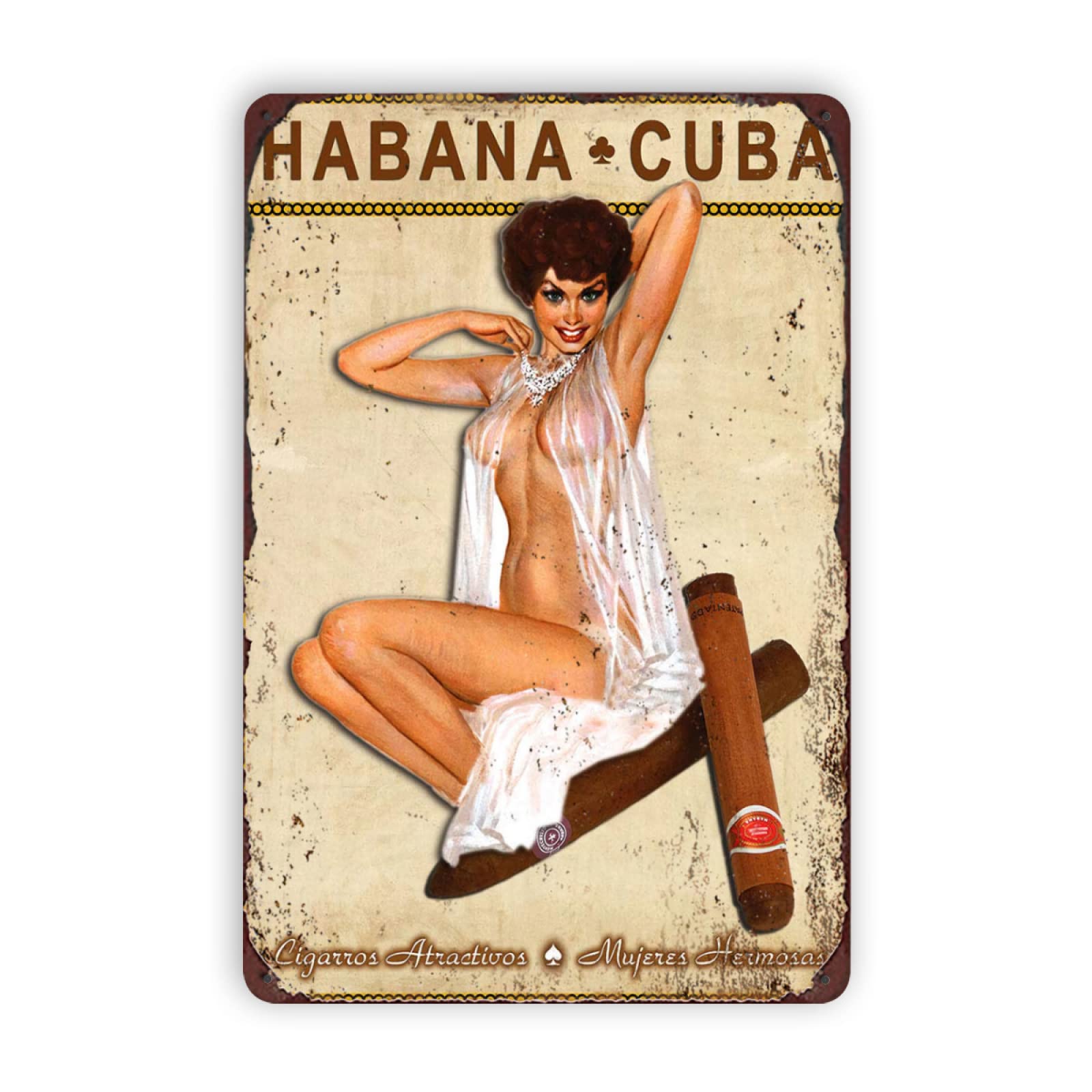 WSTKJWCigar Metal Signs Vintage Habana Pin Up Girl Wall Decor for Home Shop Man Cave Bar Lounge Room Garage Retro Tin Plaque 12"x8" Inch