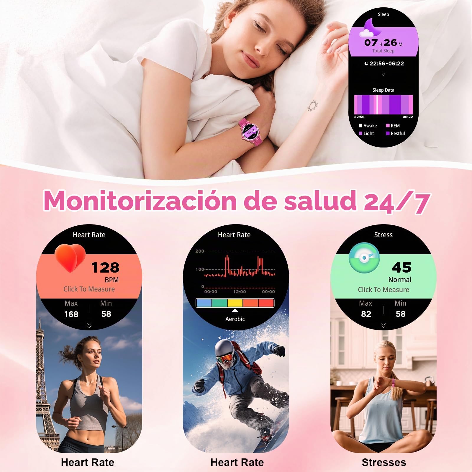 Reloj Inteligente Mujer, Pantalla de 1,2 Pulgadas
