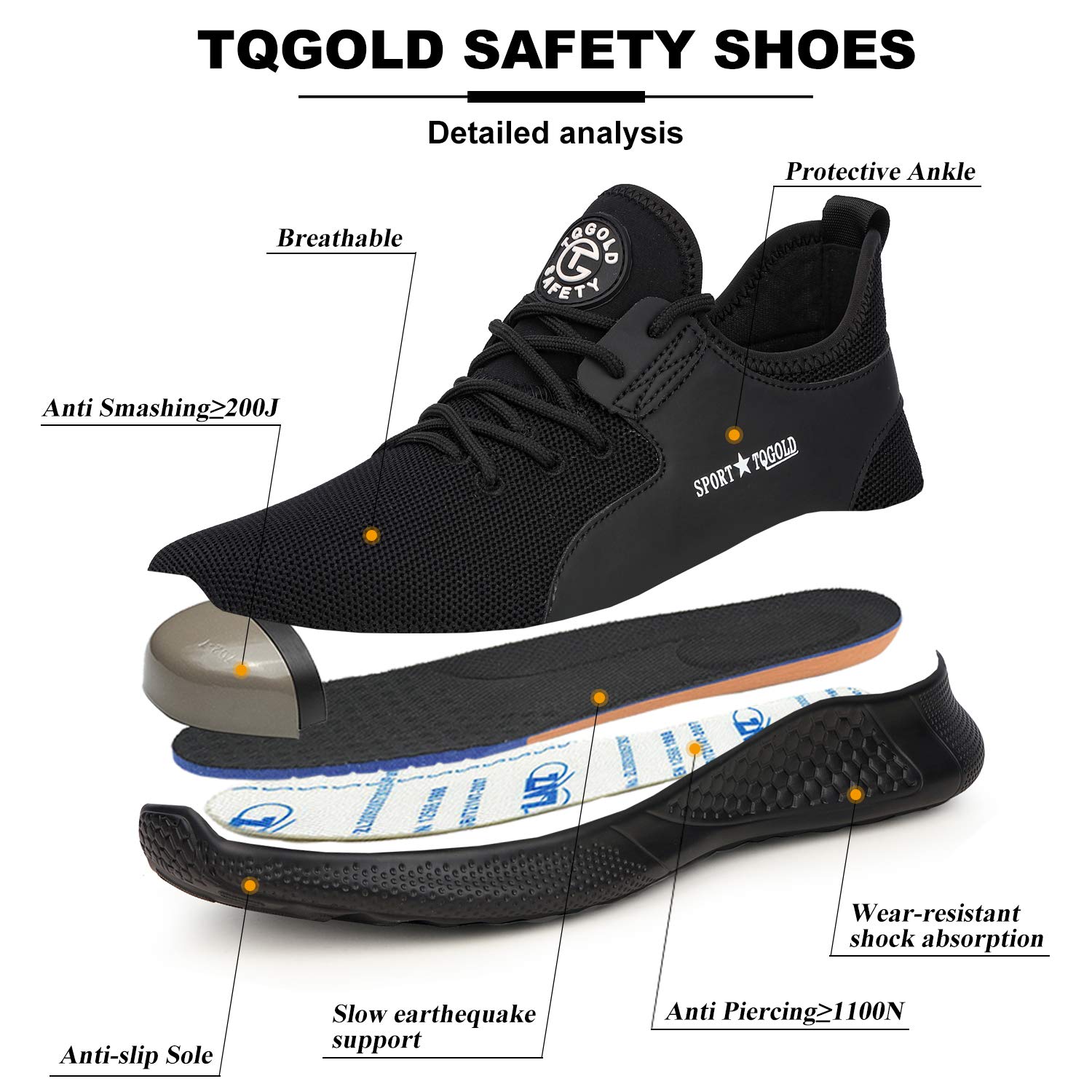 AONEGOLD Scarpe Antinfortunistica Uomo Donna Scarpe da Lavoro con Punta in Acciaio Leggere Traspiranti Antiscivolo Sportive di Sicurezza Scarpe