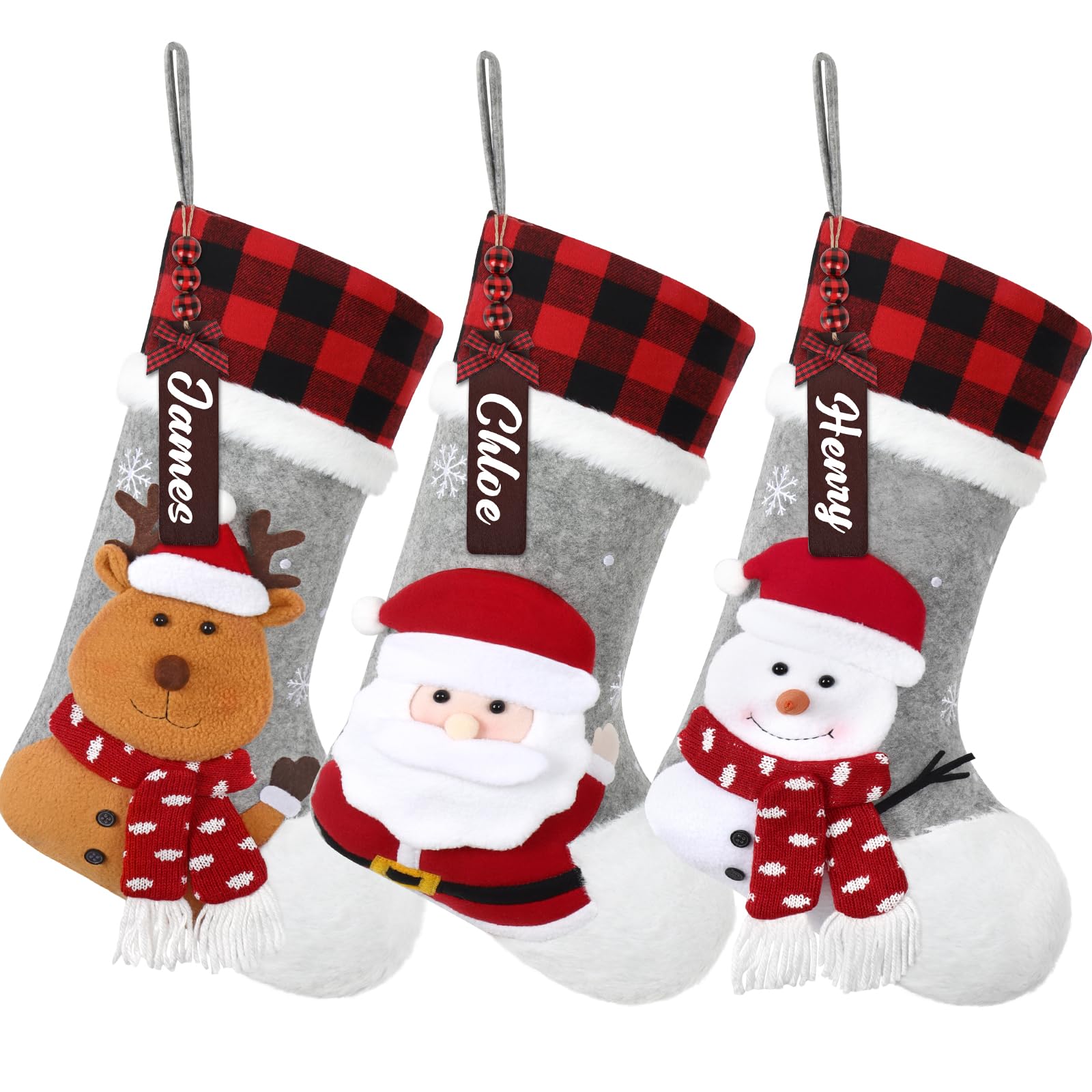 Sac de bonbons et chaussettes de Noël brodées en 3D, le lot de 3 pochettes cadeaux