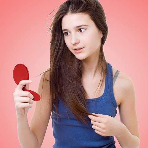 Miniatura 5 de Yalikop Espejo redondo compacto mini espejo plegable portátil espejo redondo espejo maquillaje para mujeres y niñas, viaje uso diario (rojo, 36