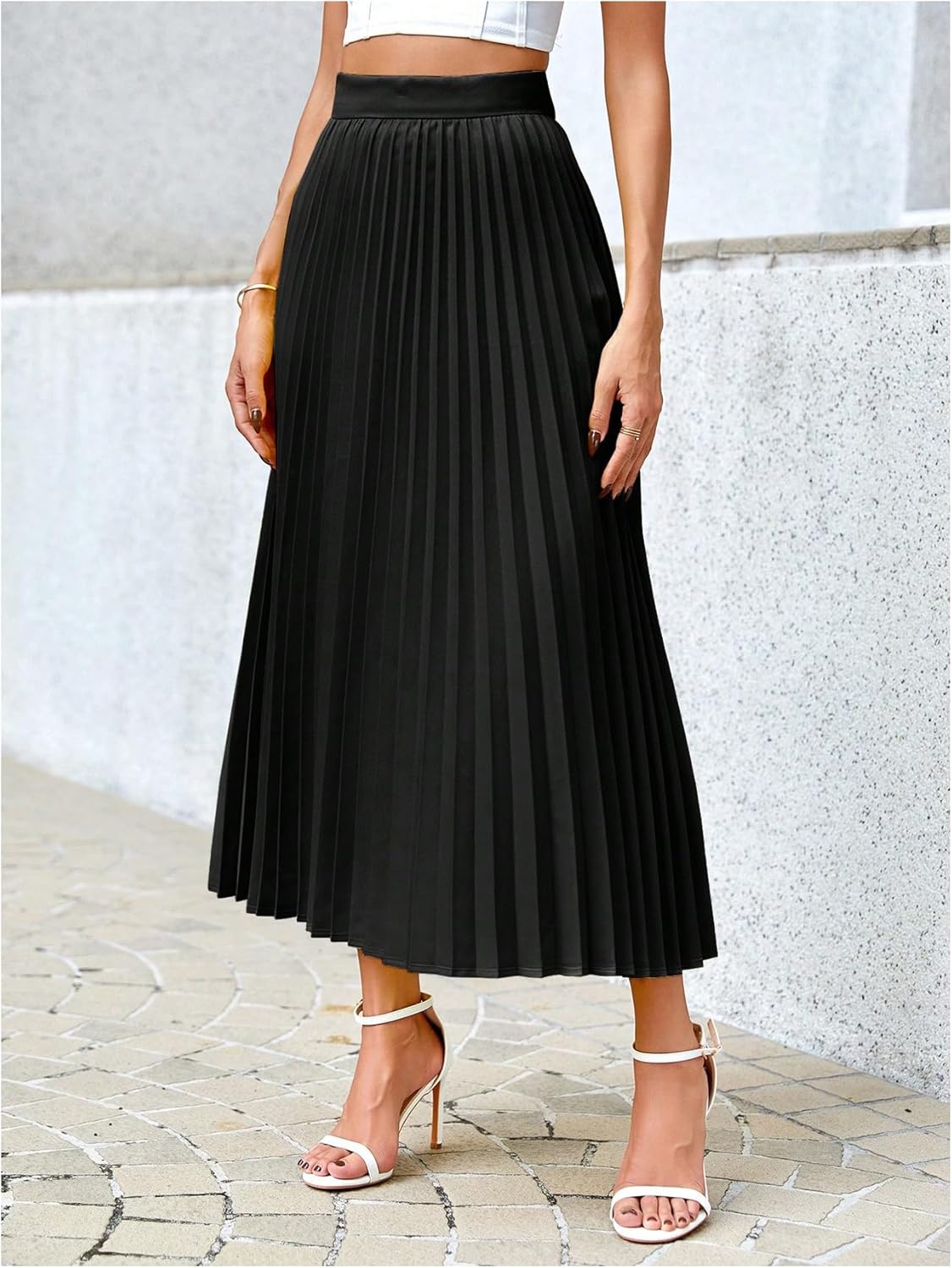 SHENHE Women's High Waisted A Line Maxi Pleated Skirts Office Work Elegant Basic Long Skirts - Image 4